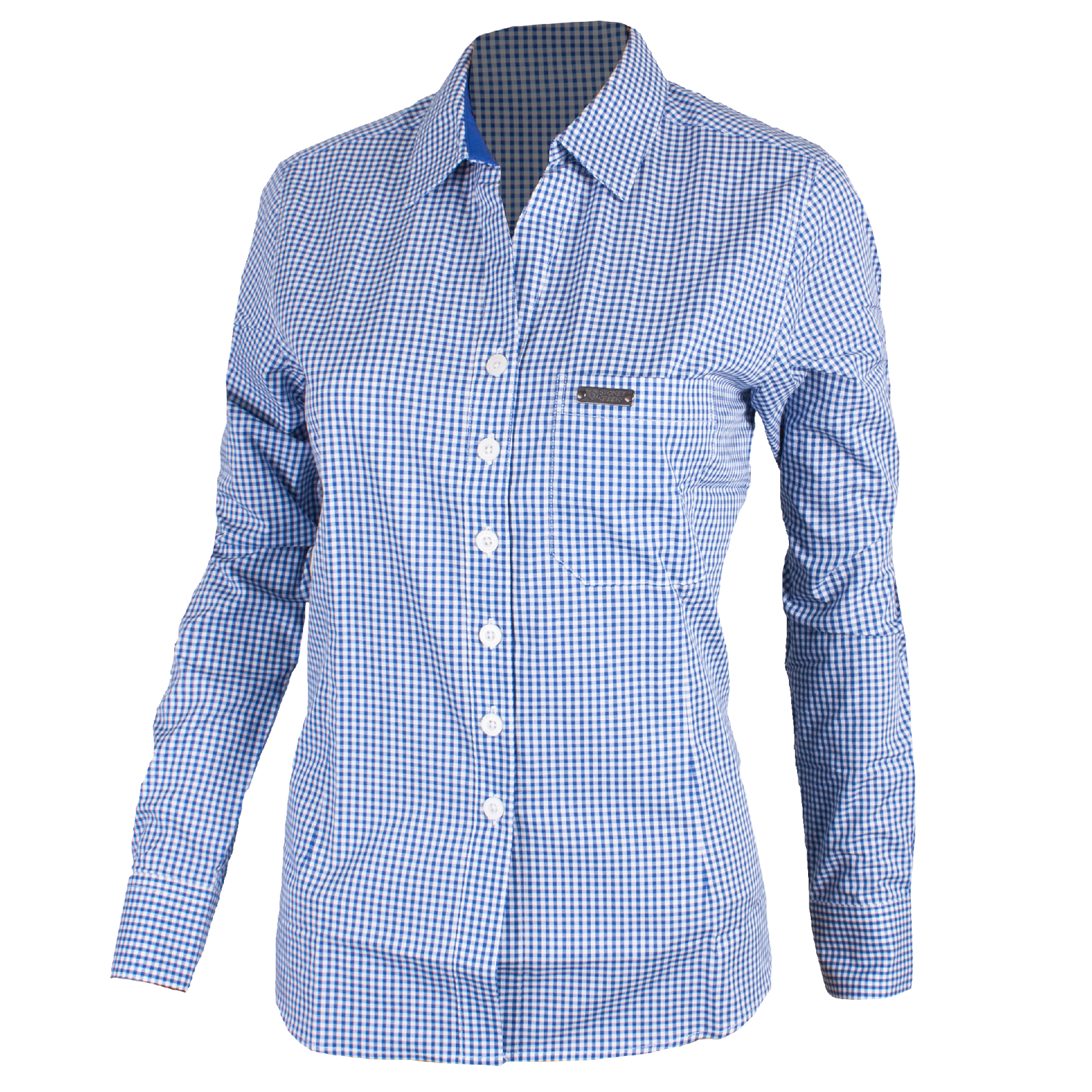 Women's Corporate Shirt Long Sleeve - Blue Gingham