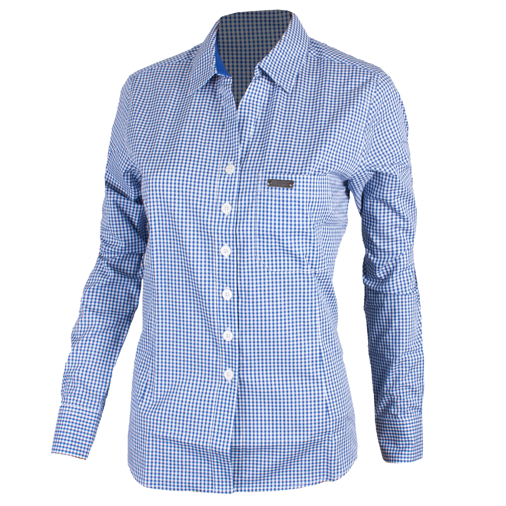 Women's Corporate Shirt Long Sleeve - Blue Gingham